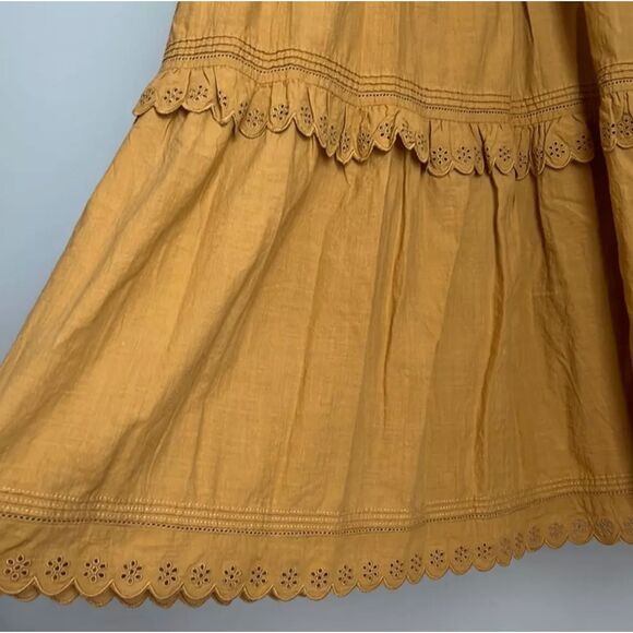 THE GREAT. Eyelet Magnolia Tiered Oversized Midi Dress Mustard Yellow Size S - Picture 10 of 10